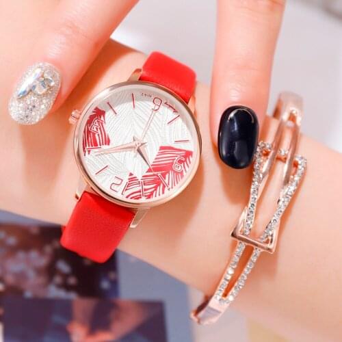 Womens Watch Embossed Maple Leaf Dial Gorgeous Gentle Leather Quartz Watch Zegarki Damskie Reloj Mujer Jewelry For Women 2020