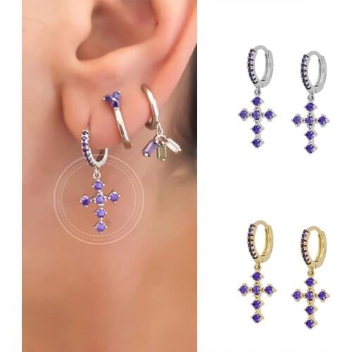 BOAKO White/Black/Green 925 Sterling Silver Hoop Earrings for Women Crystal Prevent Allergy Huggie Earring Fashion Jewelry