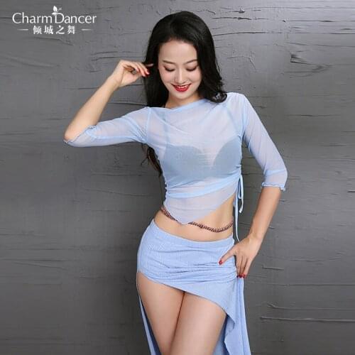 New woman Sexy Belly Dance Long Sleeve Top Knitted Top Dancer Design Basic Loose Blouse Transparent Peacock SY021