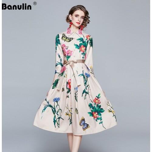 2021 Spring Fashion Runway Party Dress Women Elegant 3/4 Sleeve Butterfly Floral print Belt Vintage Female Midi Dress Vestidos