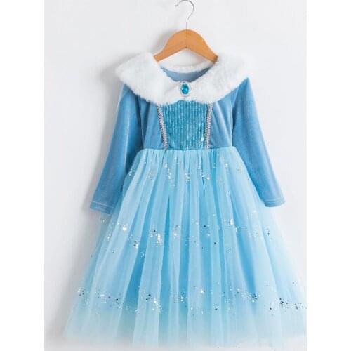 Winter Snow Queen Dress Girls Long Sleeve Elsa Dress for Girls Princess Dress Up Cosplay Robe Kids Birthday Gift Party Costume