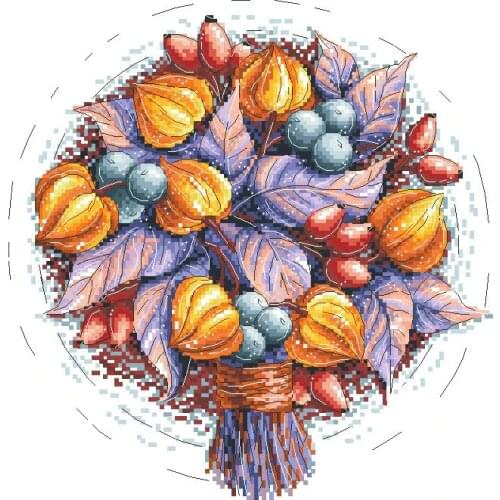 Gold Collection Counted Cross Stitch Kit Lantern flowers Autumn Fruits Chinese Lanterns bouquet Colorful