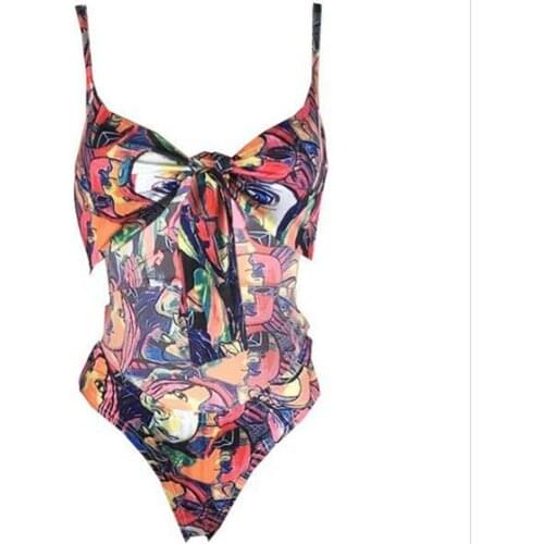 2019 Sexy One Piece Swimsuit Women Push Up Swimwear Bodysuit Flower Print Bandage Beach Wear Bathing Suit Monokini Swimsuit Lady