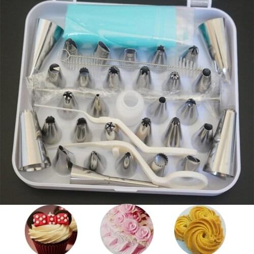 38 Pcs DIY Cake Decorating Tips Set Icing Piping Tubes Bakeware Cake Dessert Decorators Cream Pastry Bag&Converter&Piping Nails