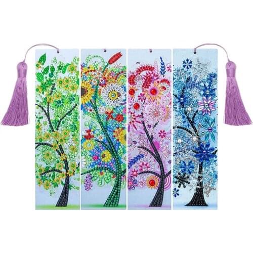 4PCS 5D Diamond Painting Bookmarks Painting Kits for Adults Seasons Trees Art Special Shape Diamonds 8.3X2.4 Inch