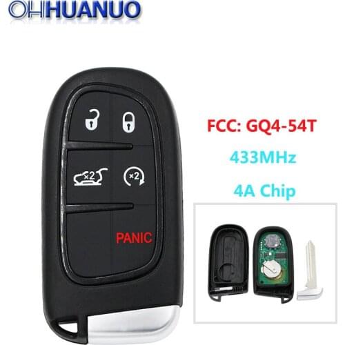 5 button Smart Remote Key Fob for Jeep Cherokee RAM 1500 2500 3500 433MHz 7953M 4A Chip FCC: GQ4-54T With Uncut Blade