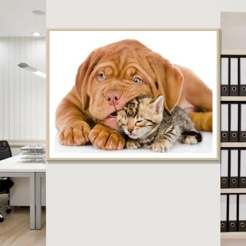 5D DIY Diamond Painting Animal Dog Cat Full Square/round Diamond Embroidery Mosaic Cross Stitch Kit Rhinestone Home Decoration