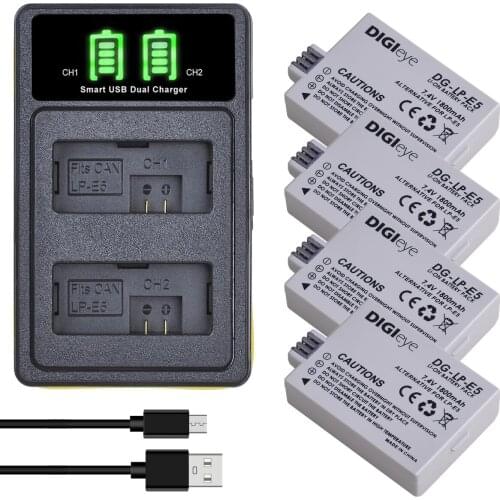 2Pcs LP-E5 LP E5 Camera Battery + LCD Dual USB Charger for Canon EOS 1000D 500D 450D Kiss X3 X2 F EOS Rebel XS XSi Rebel T1i