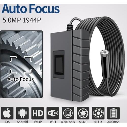 Wireless Endoscope for Automotive Inspection Semi-Rigid Flexible Waterproof 5.0MP Auto Focus WiFi Borescope Camera for iOS iPad