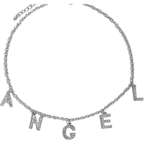 Letter Necklace For Women Elegant Bling Crystal Pendant Chain Necklace Jewelry Daddy Angel Drop Ship