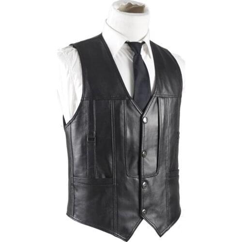 Man spring plus size black V-neck Single Breasted 100% sheepskin outerwear men winter oversized plus velvet thick sheepskin vest