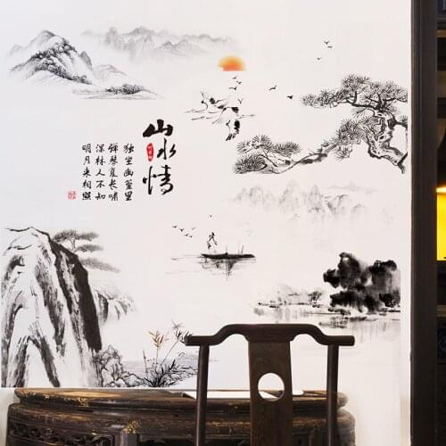 Ink Landscape Wall Stickers Home Office Decor Chinese Style Living Room Backdrop Wall Decals Room Decoration Aesthetic DIY Mural