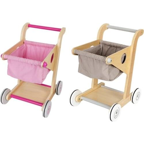 Wooden Kids Pretend Play Toy Shopping Cart Toy Simulation Supermarket Trolley Grocery Cart for Kids Boys and Girls