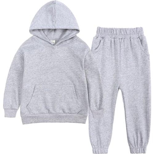 2-12 years old childrens pure color hooded suit spring and autumn new long sleeve cotton leisure sports suit 2-piece childrens