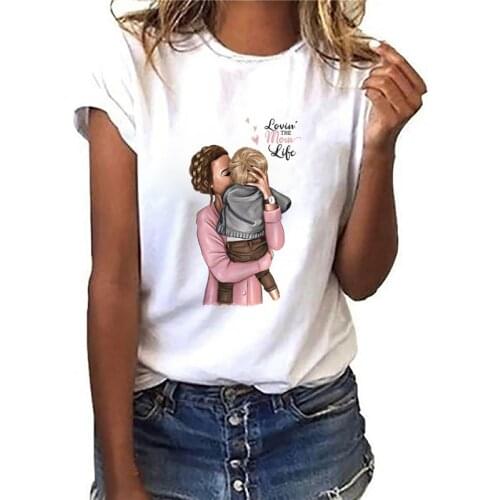 Women Short Sleeve Loose Watercolor Cartoon Printed White Clothes Tshirt Basic Female Tees Lady Top Ladies Graphic T-shirt
