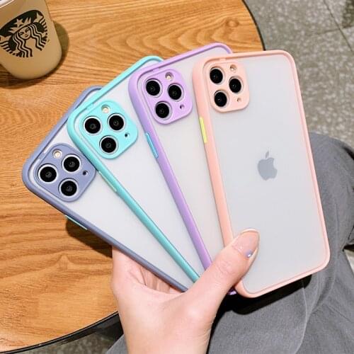 Hybrid Simple Matte Bumper Phone Case For iPhone 11 Pro Max XS X XR 7 8 Plus 12 Mini 6 6S SE 2020 Shockproof Soft Silicone Cover