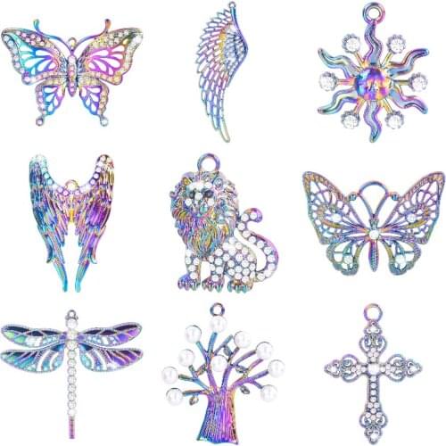 20Pcs Alloy Rabbit Necklace Pendant Rhinestone Silver Color Charms Dangle For Women Bracelet Jewelry