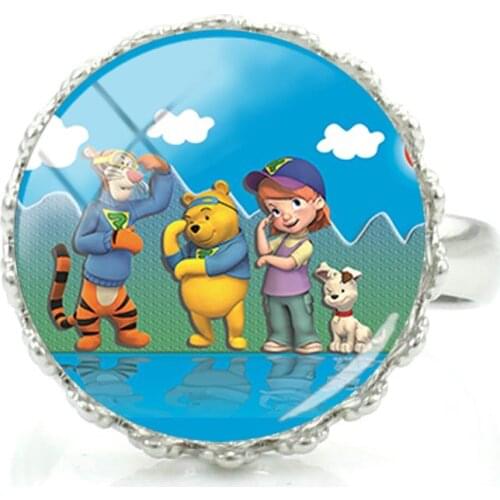 Disney Honey Pooh Ring Animated Character Ring Creative Design Art Photo Glass Jewelry Ring Gift Adjustable Ring