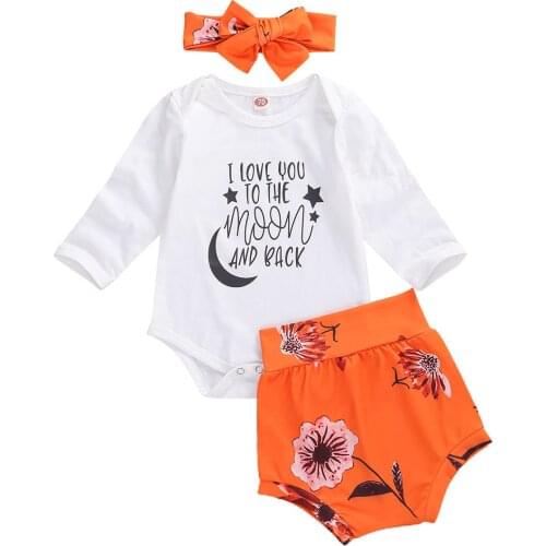 Newborn Baby Girls Boy Clothes Set Infant O-neck Long Sleeve Bodysuit Cute Shorts 2020 Letter Print Autumn Casual Outfits Sale