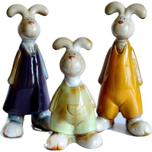Rabbit Family Ceramic Decoration Crafts Living Room Desktop Decoration Ornaments Home Decor Accessories
