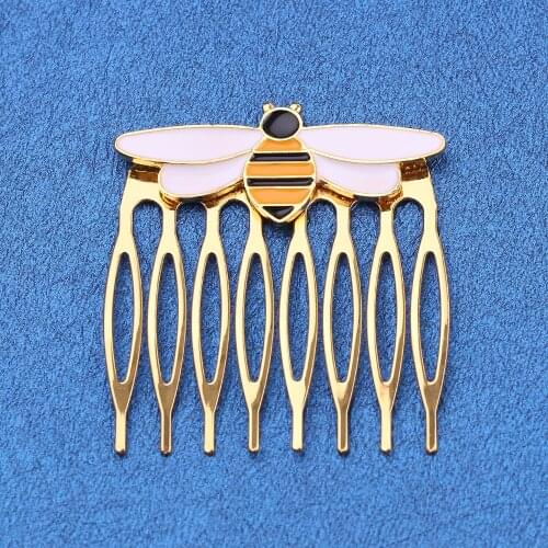 Cute gold color Bee Queen Hair Accessories Hairpin Comb For Women Girls Enamel Comb Hairwear Party party hair jewelry costume