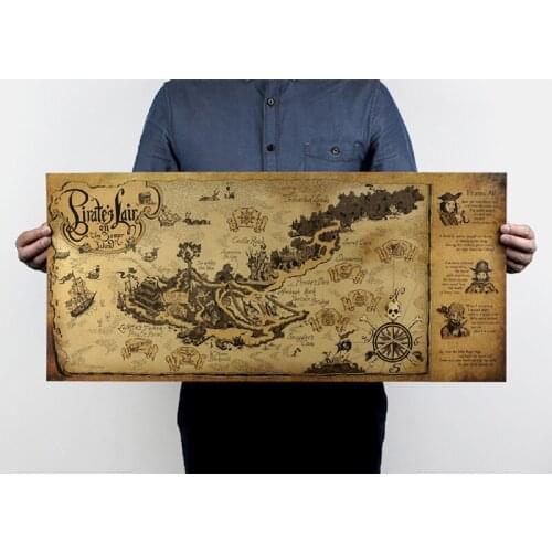 Retro Kraft Pirate Sailing World Map Poster Wall Sticker Living Room Bar Cafe Decor Ancient World Vintage Maps 72.5X33cm