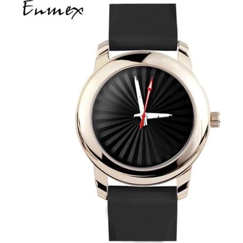 2019 Enmex creative gloden wristwatch Luminous hands Solar stripe Genuine Silica gel strap fashion Stylish clock quartz watch