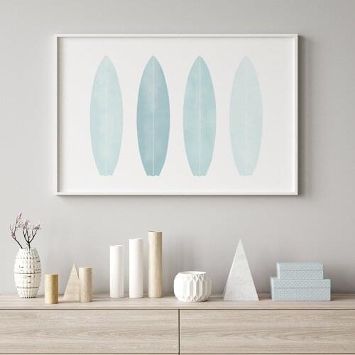 Beach Poster Nordic Canvas Painting Blue Surfboard Art Print Nursery Picture For Living Room On The Wall Home Decoration Mordern