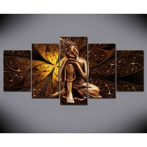 Golden Buddha Poster 5 Pcs Canvas Picture Print Wall Art Canvas Painting Wall Decor for Living Room No Framed