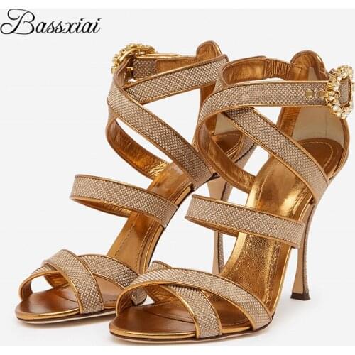 Bling Glitter Narrow Band Sandals For Girls Women 10cm Thin High Heels Peep Toe Sequins Summer Party Shoes Woman