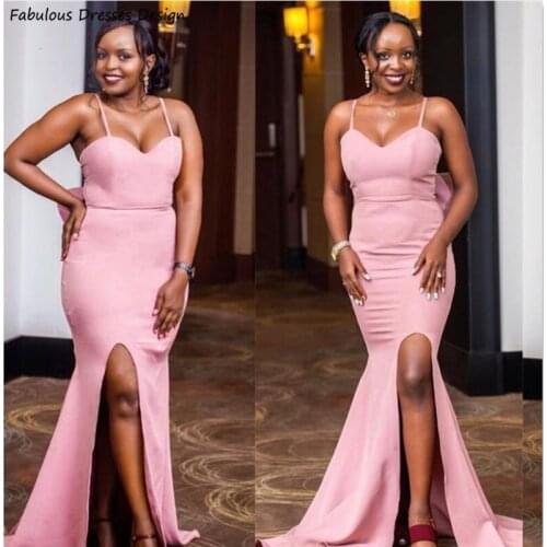 Sexy Side Slit Mermaid Bridesmaid Dresses Long Sweetheart Backless Big Bowknot Maid Of Honor Spaghetti Strap Wedding Party Dress