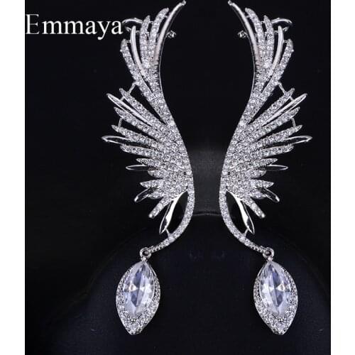 Emmaya Trendy Bride Wedding Earrings Angel Wings Drop AAA Cubic Zirconia White Green Color Earrings for Women Girls Gifts Party