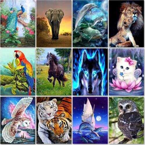 Animal Series DIY 5D Diamond Painting Animals Daimond Embroidery Full Round Drill Mosaic Landscape Cross Stitch Kits Home Decor