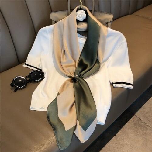 Color-blocking Silk Scarf, Ladies' Literary Fashion, Decorative Wind Scarf, 90cm Large Square Scarf, Artificial Silk Polyester