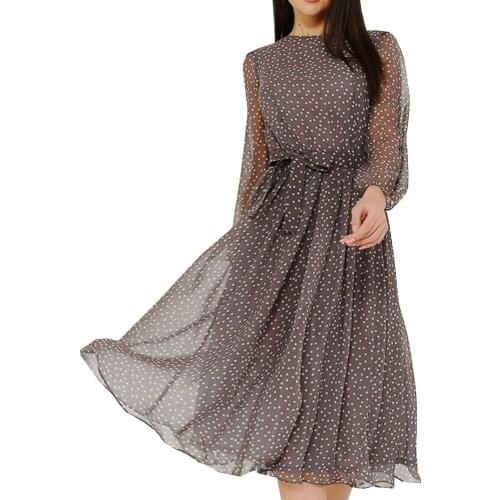 Chiffon Woman Dress 2021 Spring Elegant Dot Print A-line Dress Fashion Casual Long Sleeve Boho Beach Dress Vintage Party Vestido