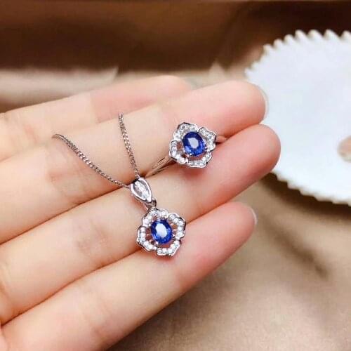 Shilovem 925 sterling silver real Natural sapphire Rings pendants fine Jewelry women wedding open send necklace mtz0405228agl