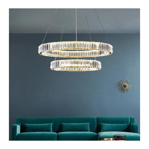 Modern Design Crystal Ring Light Chanderlier LED Luxury Living Room Round Stainless Steel Crystal Suspension Luminaire Pendant