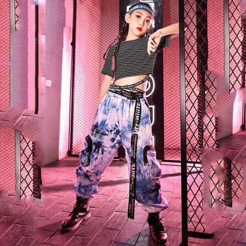 Hip Hop Dance Clothes For Girls Striped Top Cargo Pants Hiphop Dancers Outfits Festival Clothing Jazz Dance Costumes DN9565