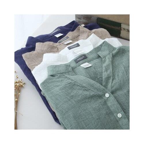 Thin cotton linen sunscreen shirt women elegant vintage long sleeve blouse women Streetwear Casual Blusas Beach Tops