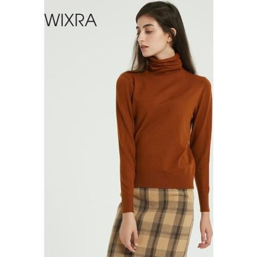 Wixra Women Soft Solid Knitted Sweater Ladies Long Sleeve Turtleneck Basic Jumpers Autumn Winter Base Pullover Tops