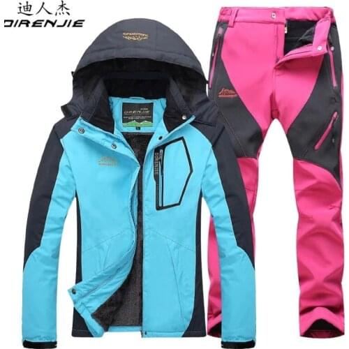 Winter Women Warm Ski Suit Outdoor Waterproof Windproof Snowboarding Jacket and Soft shell Pants Female Thermal Ski Clothes Sets