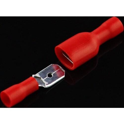 100pcs FDD 1.25-250 MDD1.25-250 6.3mm Red Female + Male Spade Insulated Electrical Crimp Terminal Connectors Wiring Cable Plug
