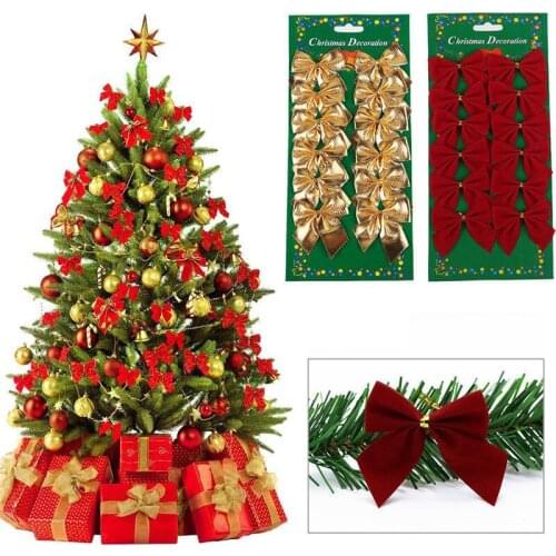 12pcs Christmas Tree Decoration Gold Silver Red Christmas Bows Mini Gift Bow DIY Bowknot Christmas Decorations