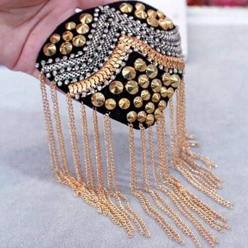 2pcs Nightclub Singer Epaulettes Retro Small Western Assembled Brooch Tassel Patch Stage Banquet Shoulder Jewelry Epaulettes