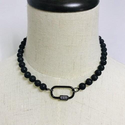 2020 Man Fashion Black Volcanic Stone Necklace Punk Design Exaggerated Spiral Button Pendant Jewelry For Women Trendy Gifts