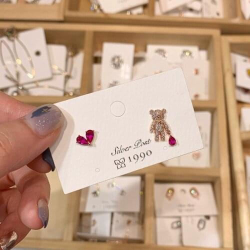2020 New Arrival Heart Metal Women Trendy Stud Earrings Korean Earrings Asymmetric Cute Bear Love Earrings Jewelry Female
