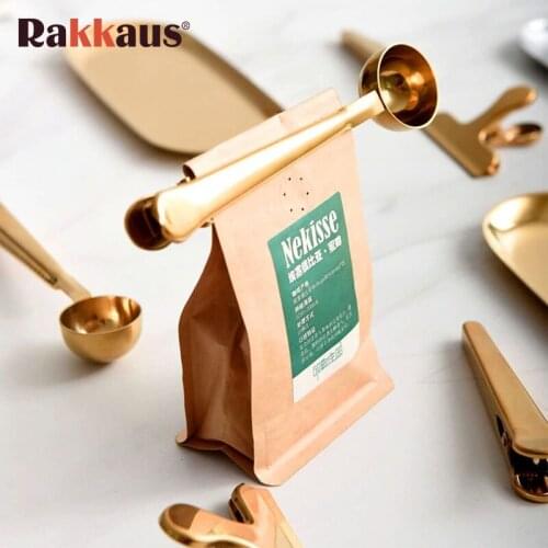 3Pcs 2-in-1 Stainless Steel Coffee Spoon Sealing Clip Kitchen Gold Accessories Recipient Cafe Espresso Cucharilla Decoration