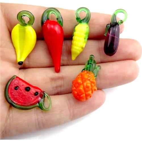 4Pcs/lot 14styles Fruit Vegetables Watermelon Charms Floating Glass Hot Pepper Orange Pumpkin Pendant For Jewelry Making In Bulk