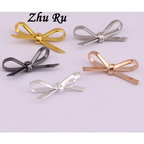 5pcs ZHU RU 14.2*6mm Flat copper wire bow Hand twisted bows Key Charm Pendant embellishments For Necklace DIY Jewelry Making