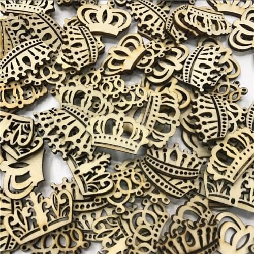 500PCS 33MM Wood Crowns DIY Decoration Gift Decoupage Scrapbooking Wrapping Box Tags Mini Wooden Crown Craft Shapes